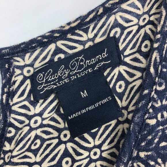 Lucky Brand  Blue Abstract Patterned Scoop Neck Jersey Midi Dress M - Picture 4 of 16